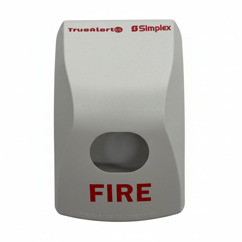 Simplex 59VO-WWF fire alarm with white plastic casing and mounting bracket, designed for fire detection in commercial buildings.