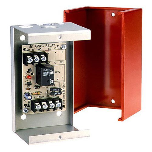 Space Age SSU-MR-101/C fire alarm sensor mounted on ceiling, part of Space Age fire alarm system for safety and detection.