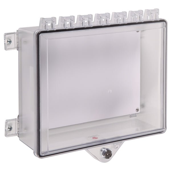 STI-7520 lockable enclosure for fire alarms with internal dimensions, black metal box for secure alarm installation