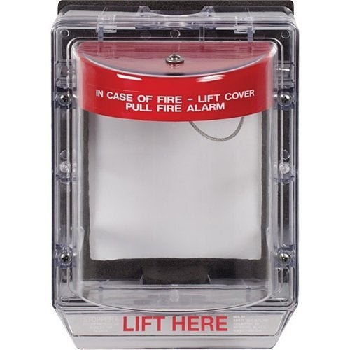 STI-1155 clear polycarbonate pull station with emergency handle and instructions, mounted on wall for safety emergency use