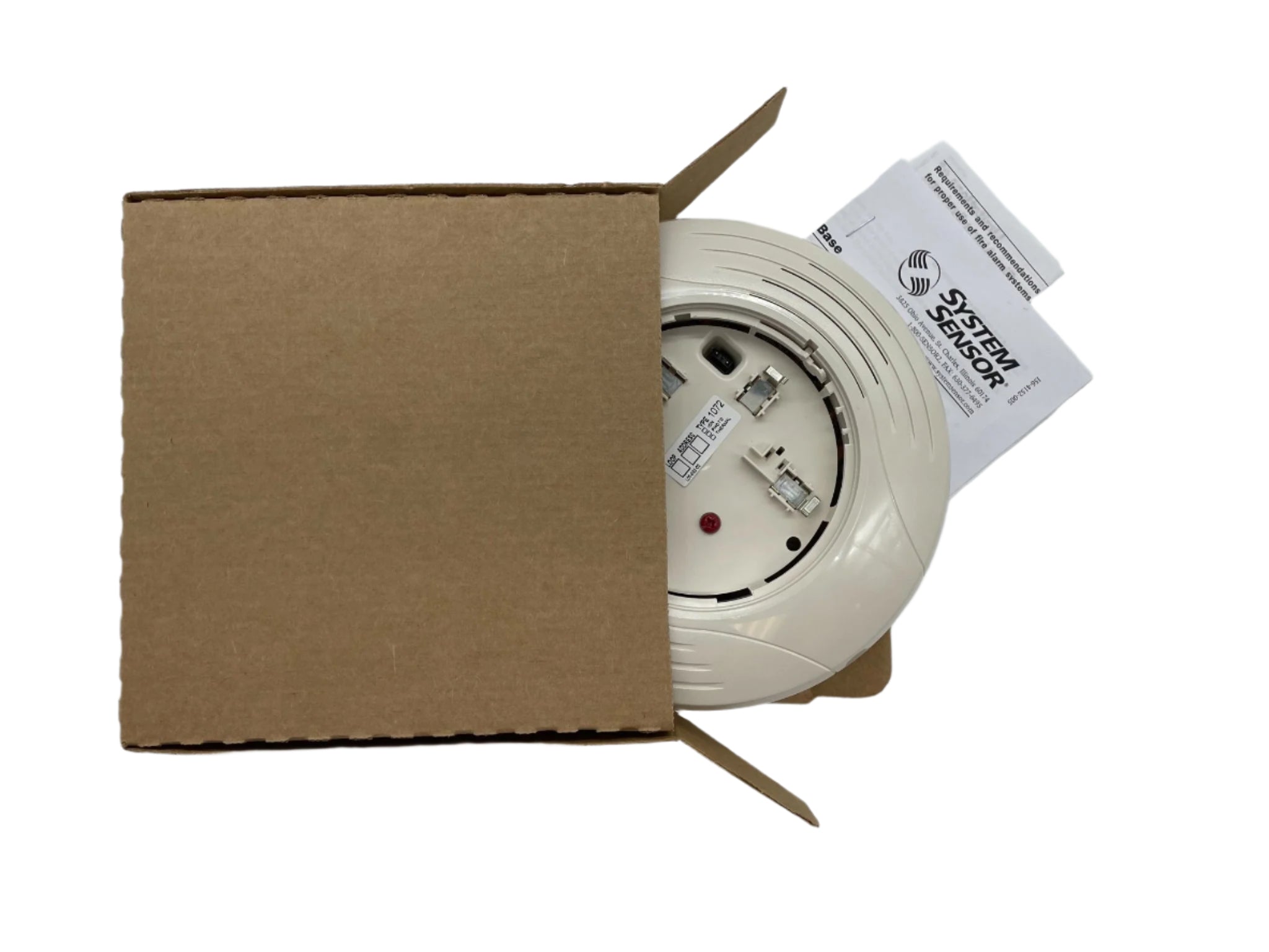 System Sensor B200SR-LF-IV fire alarm smoke detector mounted on ceiling in a building interior