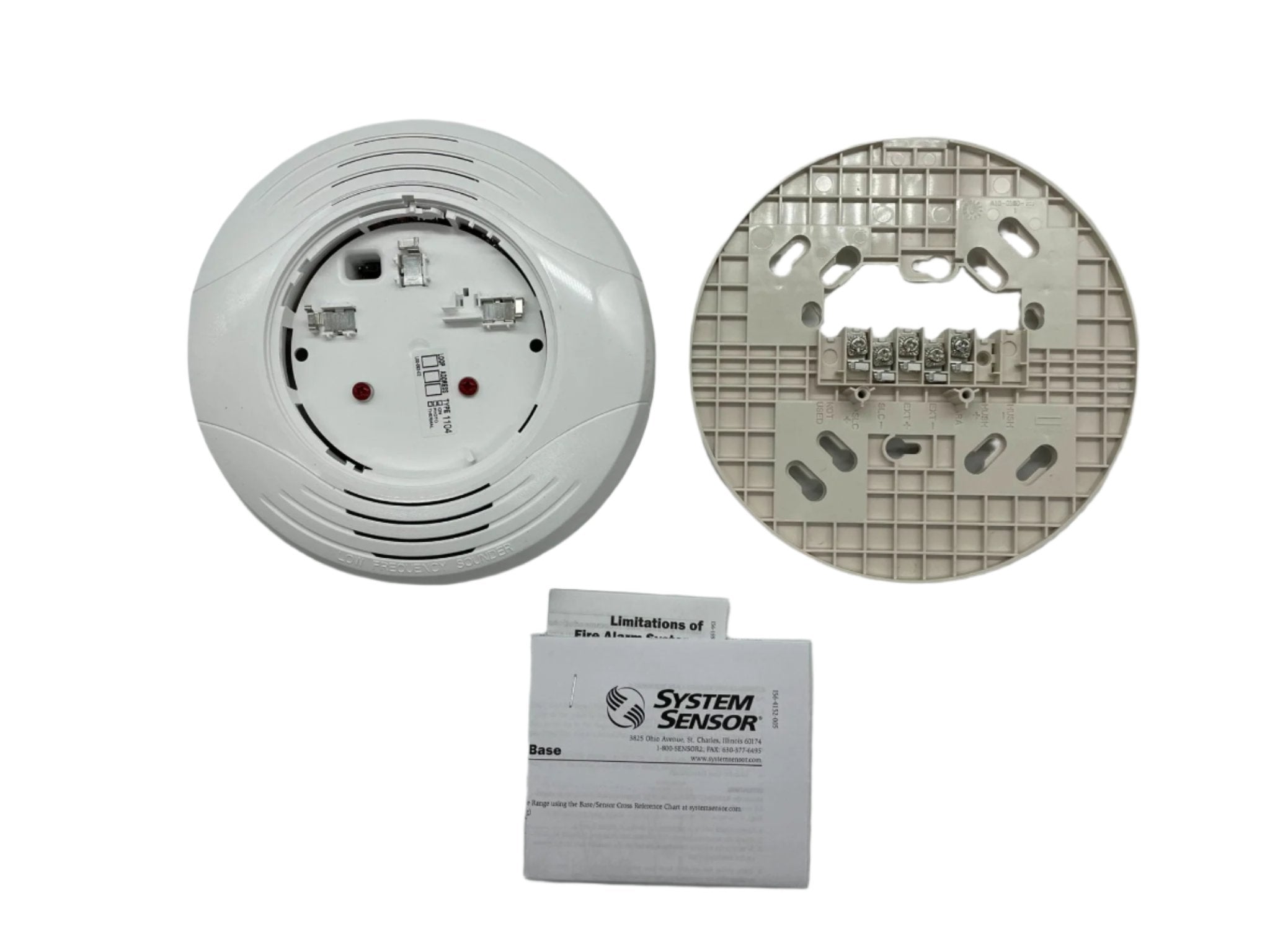 System Sensor B200SR-LF-WH smoke detector with white plastic casing and mounting base, designed for residential or commercial use.