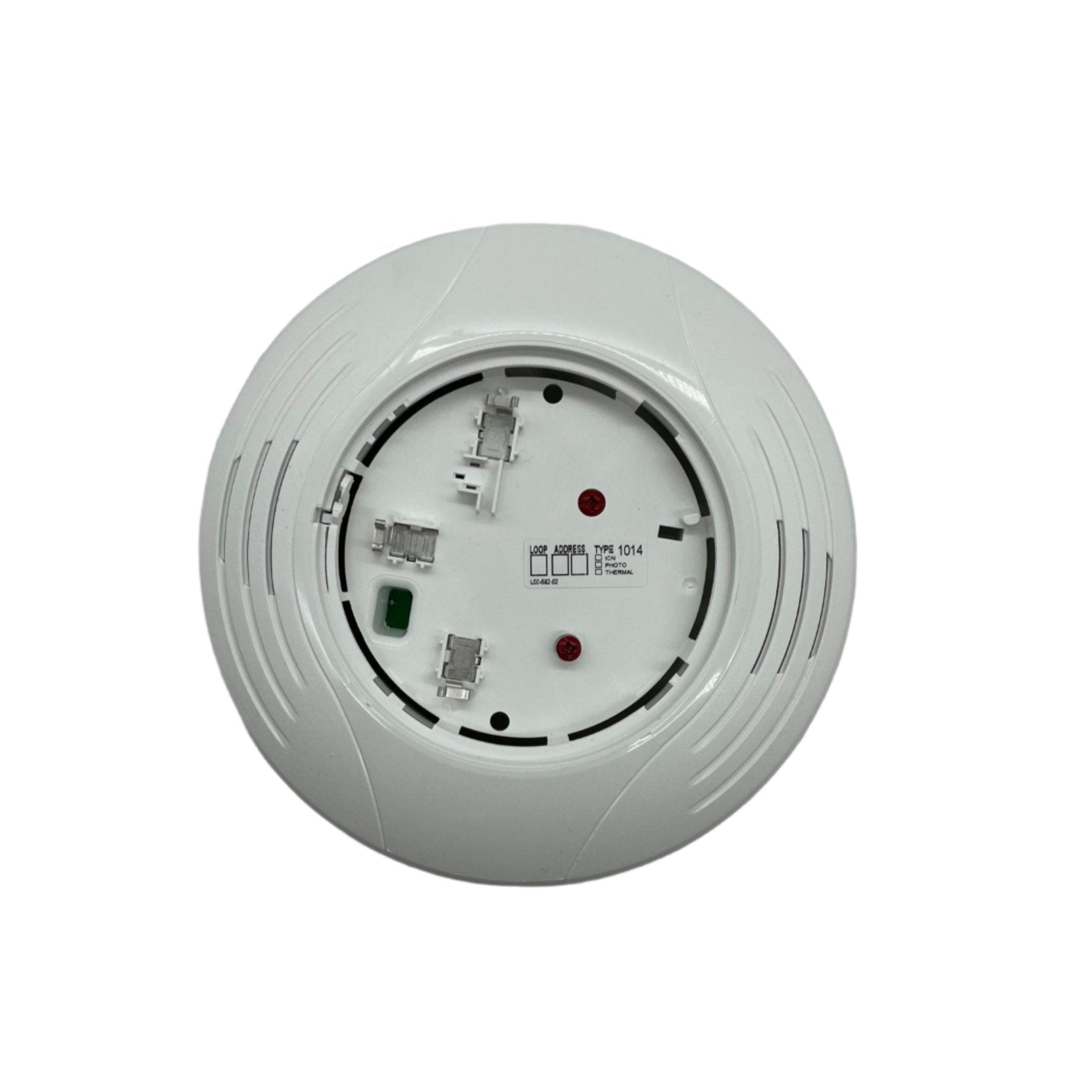 System Sensor B224BI-WH photo showing a white dual-action smoke and carbon monoxide detector with mounting bracket.