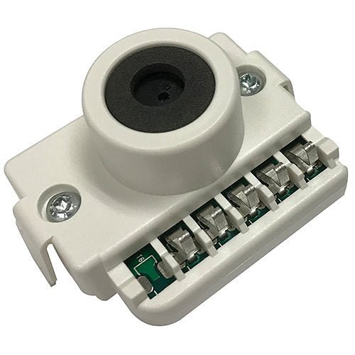 System Sensor CO-REPL fire alarm with test and reset buttons, mounted on a white wall, in a typical commercial setting.
