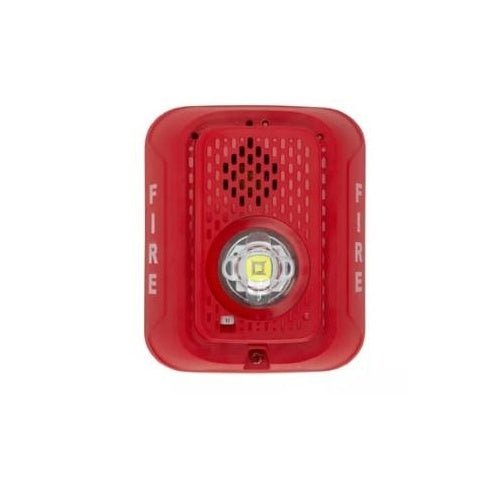 System Sensor P2GRLED fire alarm with red LED indicator, mounted on a wall, showcasing its compact design and emergency alert features.