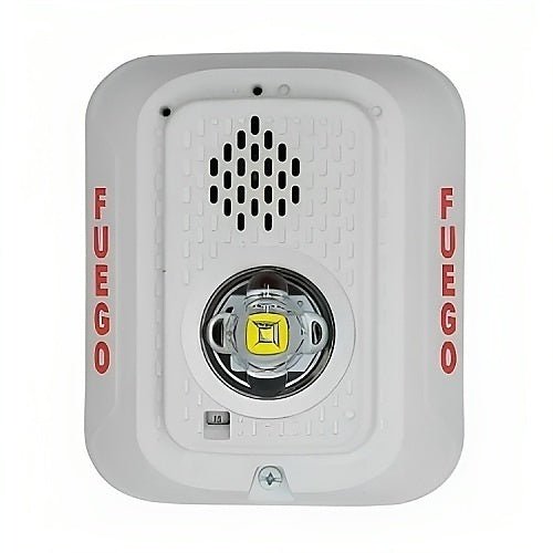 System Sensor P2WLED-SP fire alarm with LED indicator, white rectangular smoke detector mounted on ceiling for safety detection