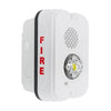 System Sensor P2GWKLED LED fire alarm with testing and silence buttons, mounted on a wall in a commercial building.