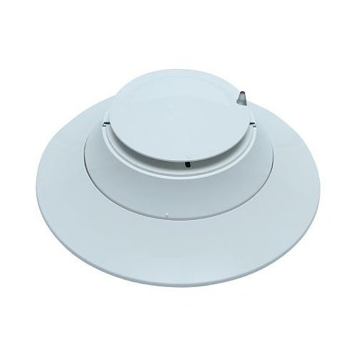 System Sensor SS-PTIR heat and smoke detector with infrared sensor, mounted on ceiling for fire detection.