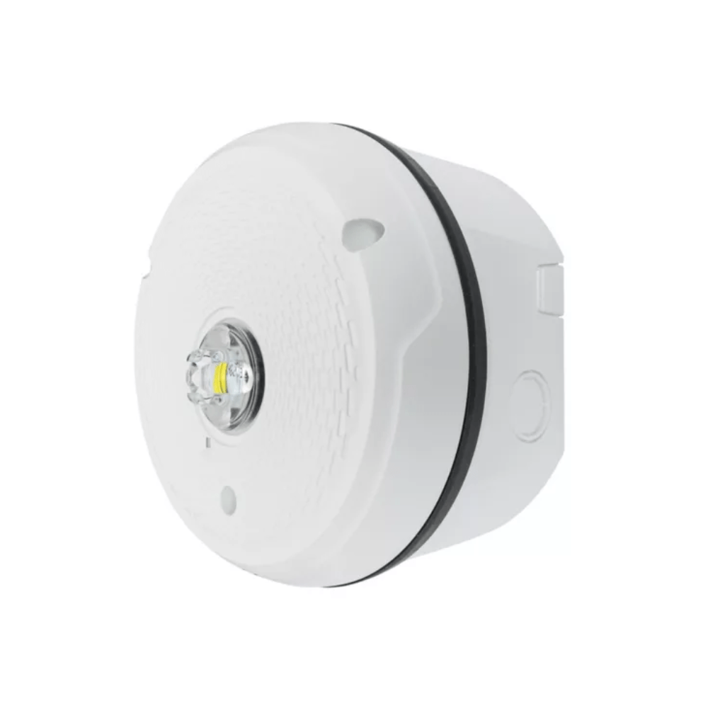 System Sensor SCWKLED emergency lighting module with LED indicator, mounted on a white background.