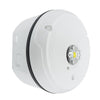 System Sensor SCWKLED-P fire alarm with LED indicator, mounted on wall, showing its compact design and installation features.