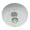 System Sensor SPSCWLED-P LED strobe and speaker combination device installed on ceiling with wiring visible.