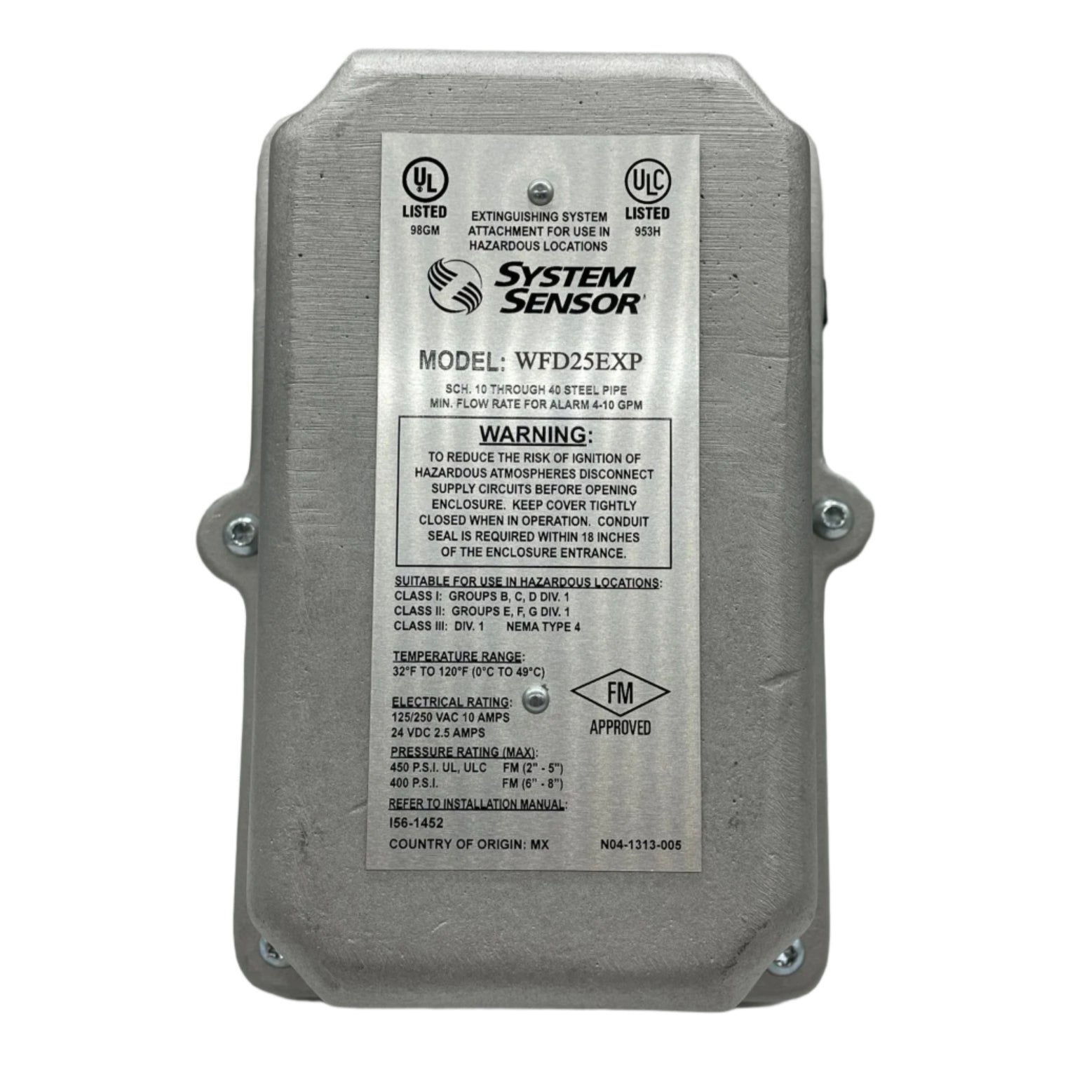 System Sensor WFD25EXP fire alarm detection module with wiring and mounting components on a white background