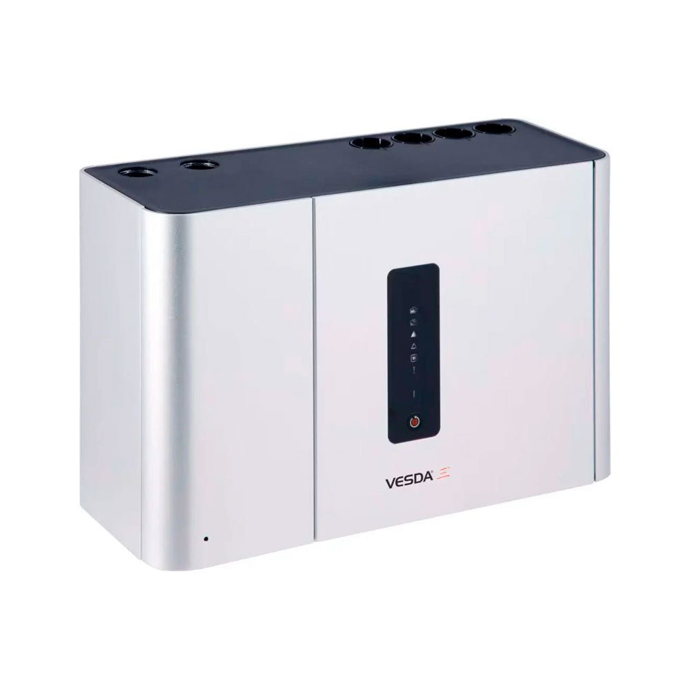 Vesda VEU-A00-UL fire detection control unit by VESDA, shown in a close-up view with buttons and display panel.