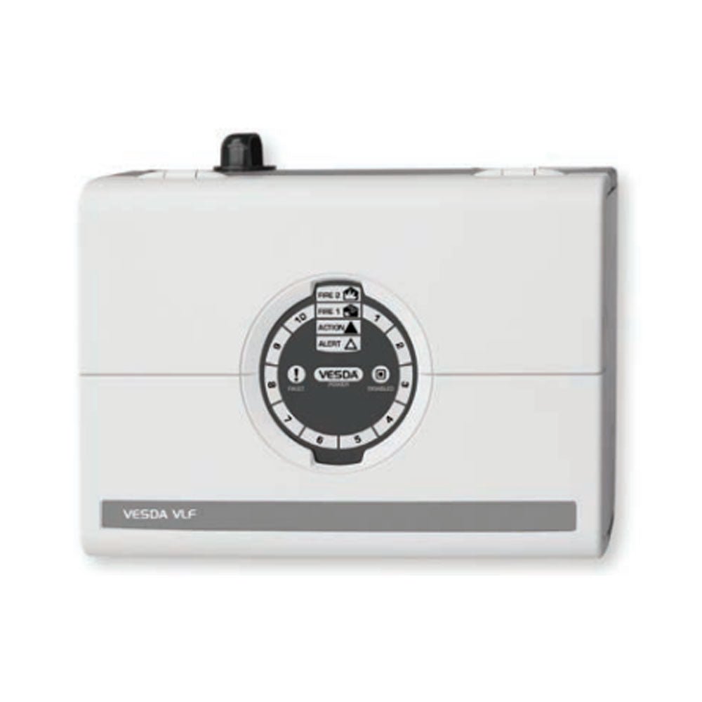 Vesda VLF-500-00-UL fire detection sensor with wiring and connectors, designed for early smoke detection and alarm systems