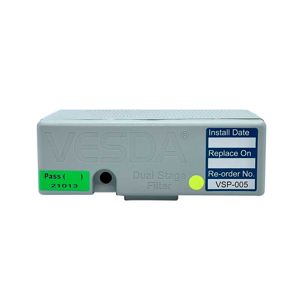 Vesda VSP-005 replacement filter cartridge for air filtration systems, showing the white filter with plastic casing.