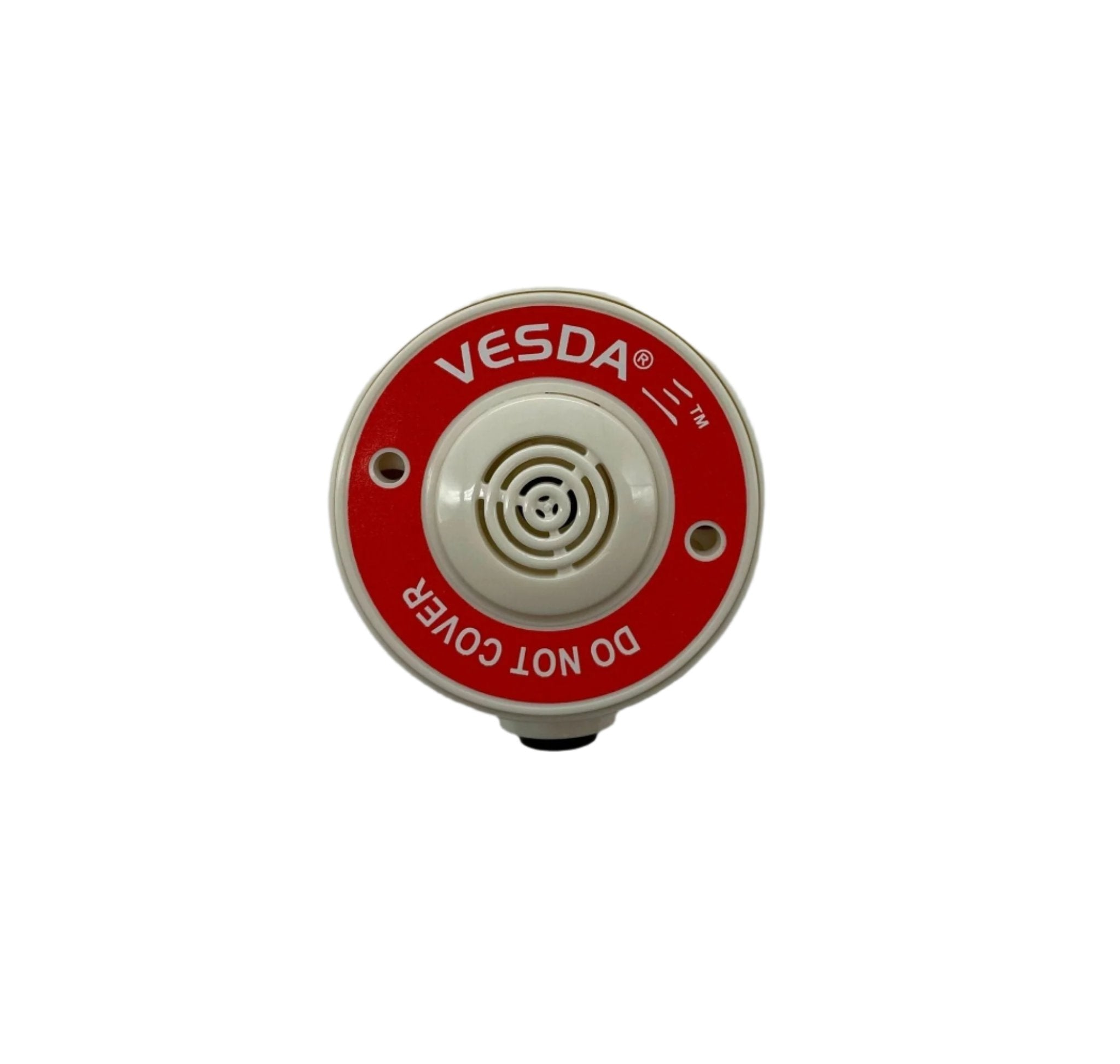 Vesda VSP-982-W sampling point, industrial fire detection component, mounted on a wall with piping and wiring visible