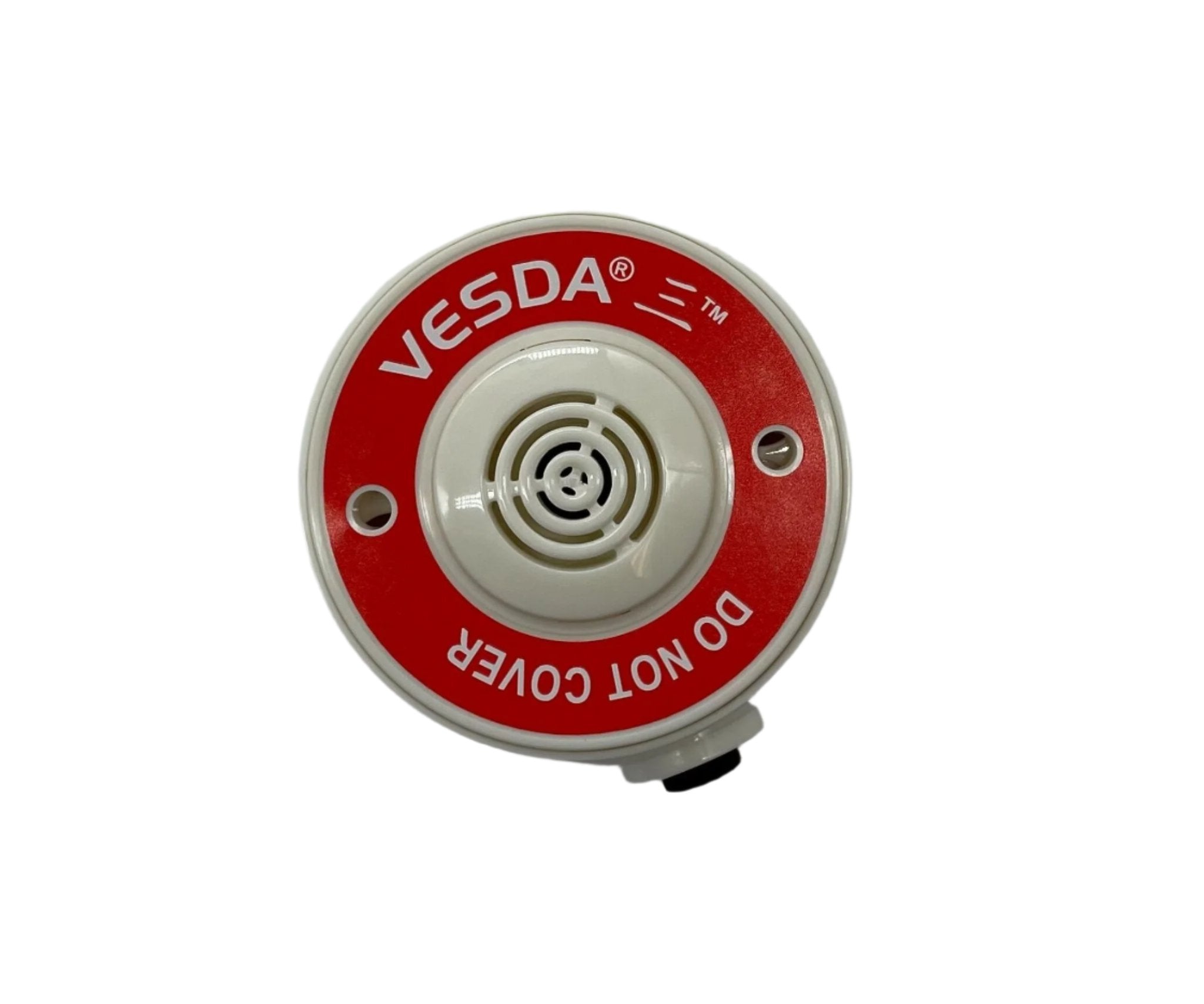 Vesda VSP-983-W fire alarm sensor with white casing, part of VESDA fire detection system, mounted on wall.