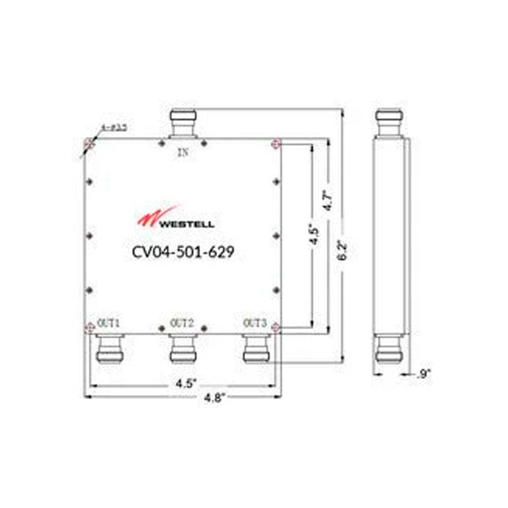 Westell CV04-501-629 communication module mounted on a white background with visible connectors and circuitry.